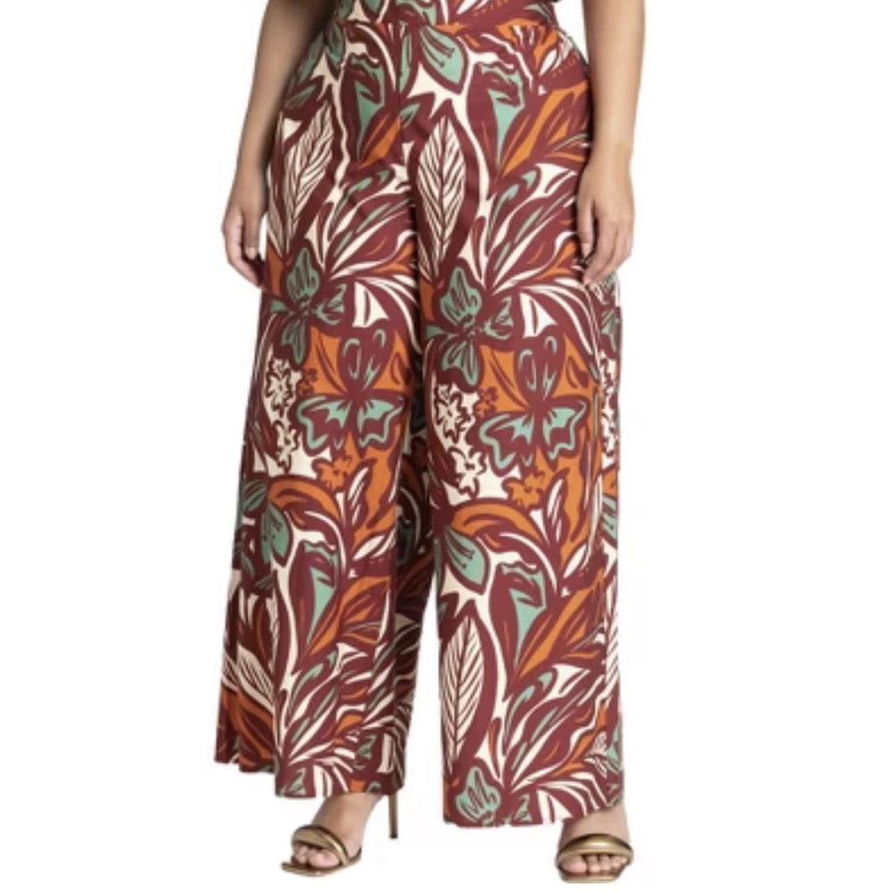 ELOQUII Vibrant Tropical Floral Wide-Leg Pants 18 Resortwear Cruise Vacation NEW